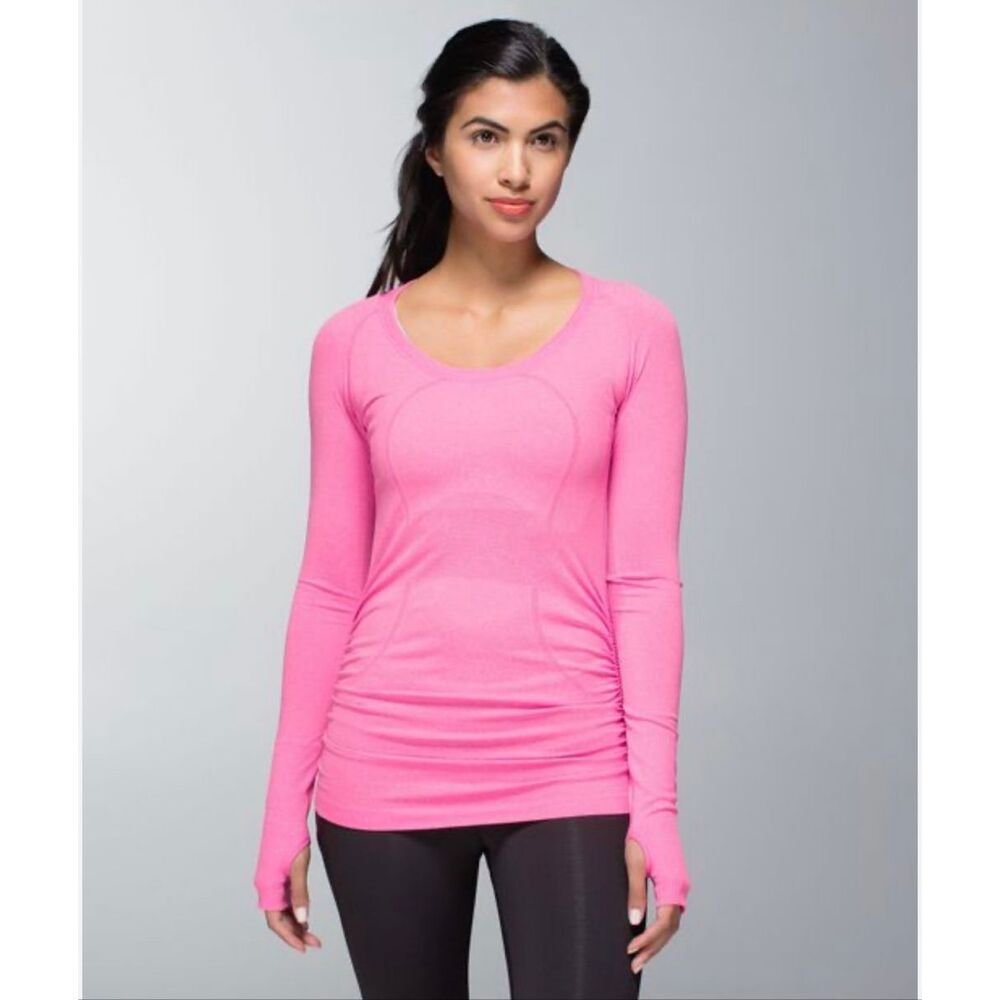 Lululemon Run: Swiftly Tech Long Sleeve Scoop *Ruched Bright Neon Pink Size 6